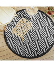 Tapis d'extérieur ARAKIL blanc et noir Ø160 cm PP | Mobilier & Déco