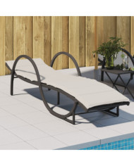 Chaise longue avec coussin noir 60x199x42 cm résine tressée | Mobilier & Déco