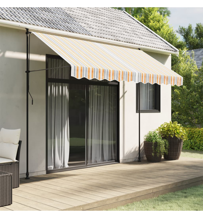 Tissu de remplacement pour auvent rayures multicolores 3x2,5 m | Mobilier & Déco