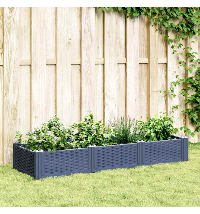 Jardinière avec piquets bleu gris 125x40x28,5 cm PP | Mobilier & Déco