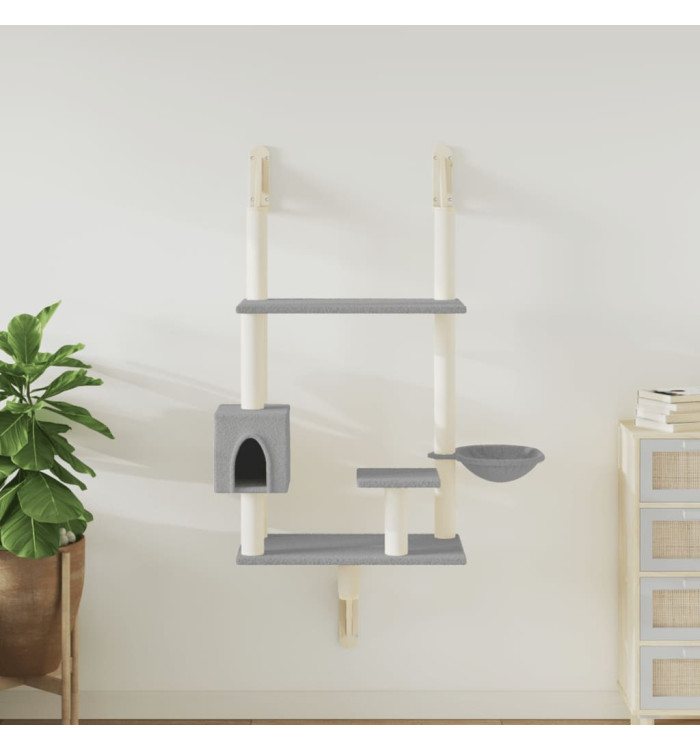 Arbre à chat mural avec griffoir gris clair 153 cm | Mobilier & Déco