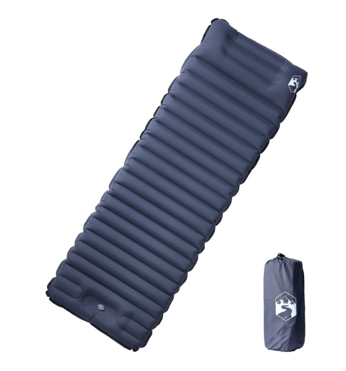 Matelas de camping autogonflant avec oreiller 1 personne gris | Mobilier & Déco
