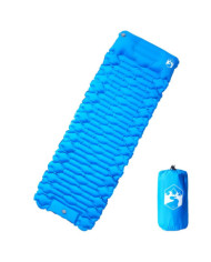 Matelas de camping autogonflant avec oreiller 1 personne bleu | Mobilier & Déco