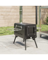 Poêle à bois de tente et cheminée et pieds pliables noir acier | Mobilier & Déco