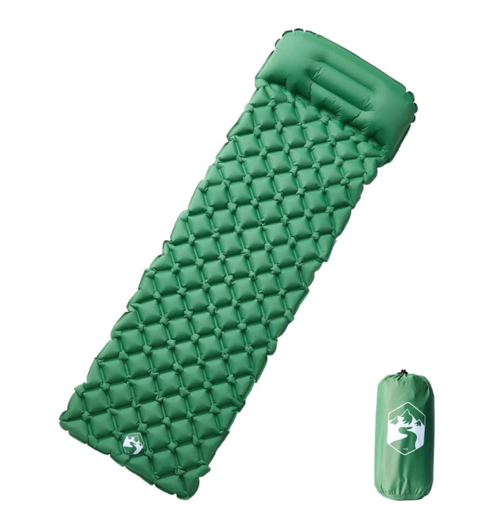 Matelas de camping gonflable avec oreiller 1 personne vert | Mobilier & Déco