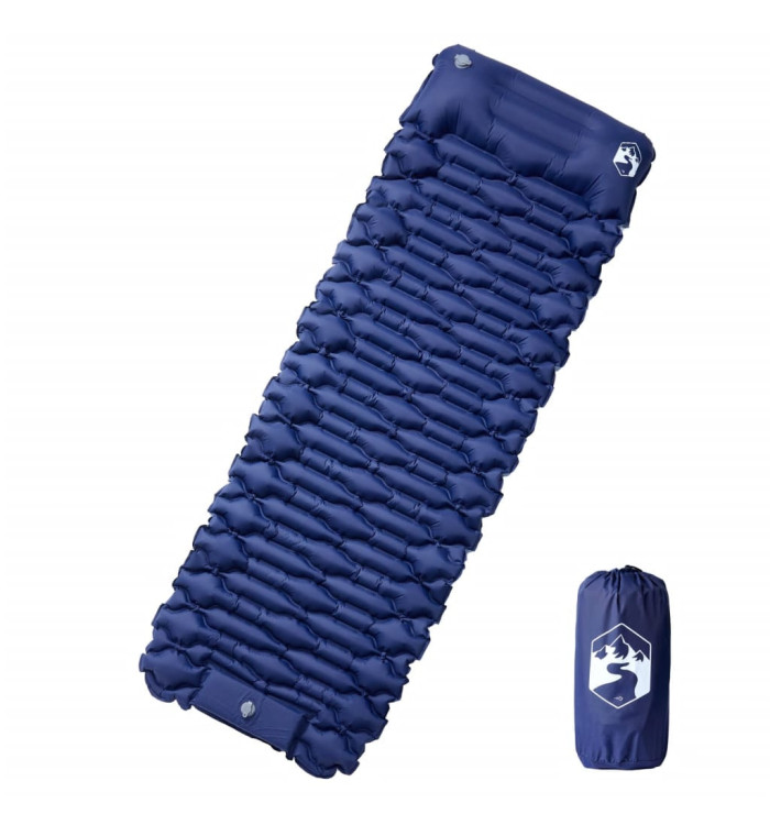 Matelas de camping autogonflant oreiller 1 personne bleu marine | Mobilier & Déco