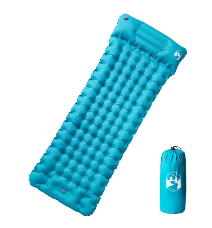 Matelas de camping autogonflant avec oreiller 1 personne bleu | Mobilier & Déco
