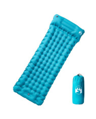 Matelas de camping autogonflant avec oreiller 1 personne bleu | Mobilier & Déco
