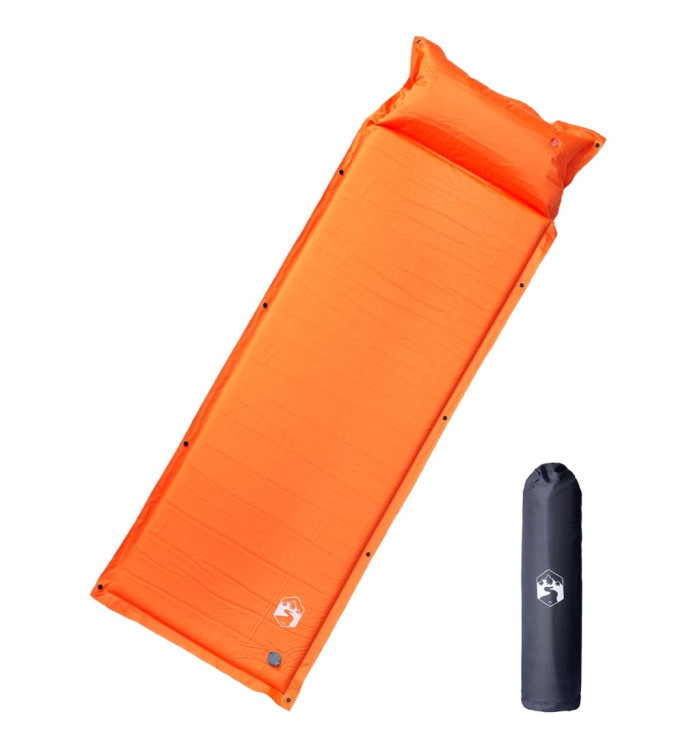 Matelas de camping autogonflant avec oreiller 1 personne orange | Mobilier & Déco