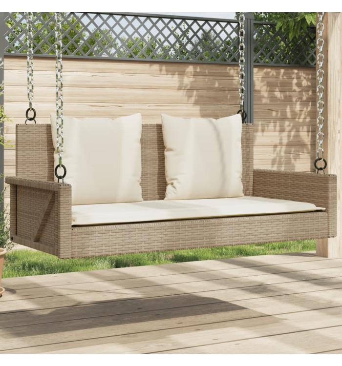 Balancelle avec coussins beige 119x56x48 cm résine tressée | Mobilier & Déco