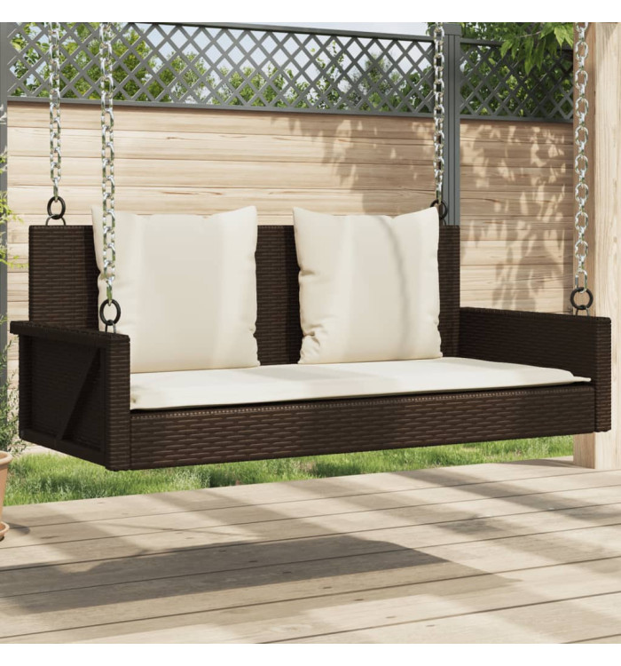 Balancelle avec coussins marron 119x56x48 cm résine tressée | Mobilier & Déco