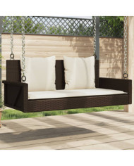 Balancelle avec coussins marron 119x56x48 cm résine tressée | Mobilier & Déco