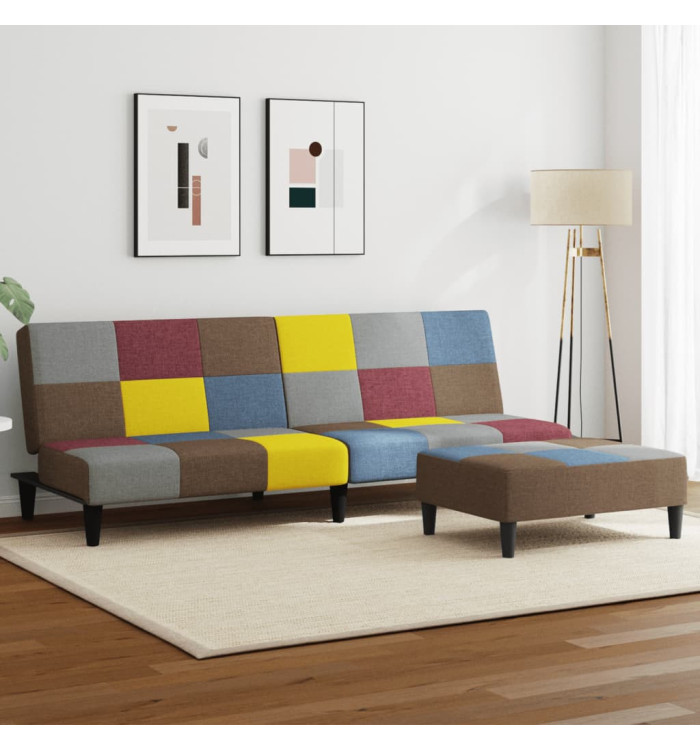 Canapé-lit à 2 places avec repose-pied patchwork tissu | Mobilier & Déco