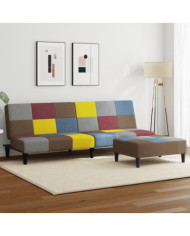 Canapé-lit à 2 places avec repose-pied patchwork tissu | Mobilier & Déco