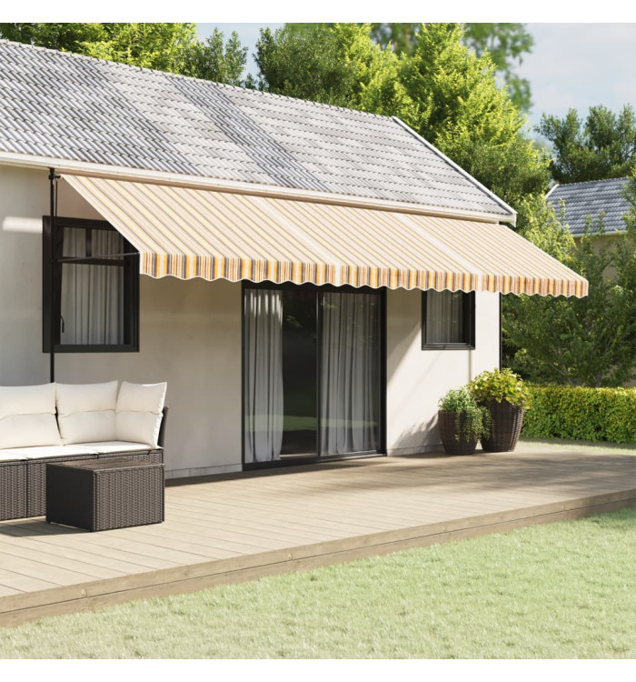 Tissu de remplacement de cantonnière d’auvent rayure jaune gris | Mobilier & Déco