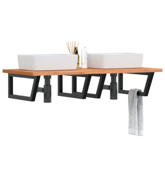 Étagère de vasque murale acier et bois massif de hêtre | Mobilier & Déco