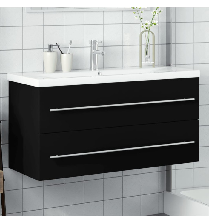 Armoire lavabo de salle de bain avec bassin intégré noir | Mobilier & Déco