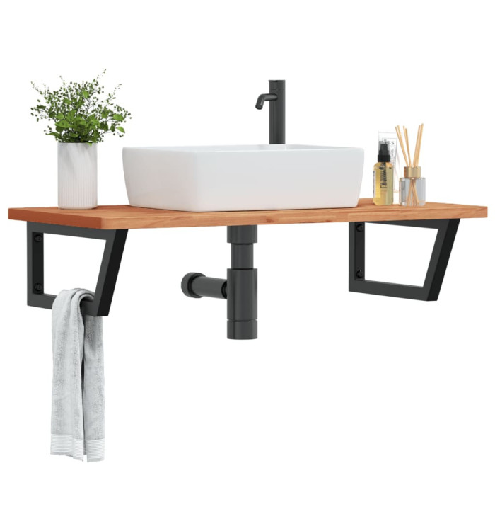 Étagère de vasque murale acier et bois massif de hêtre | Mobilier & Déco