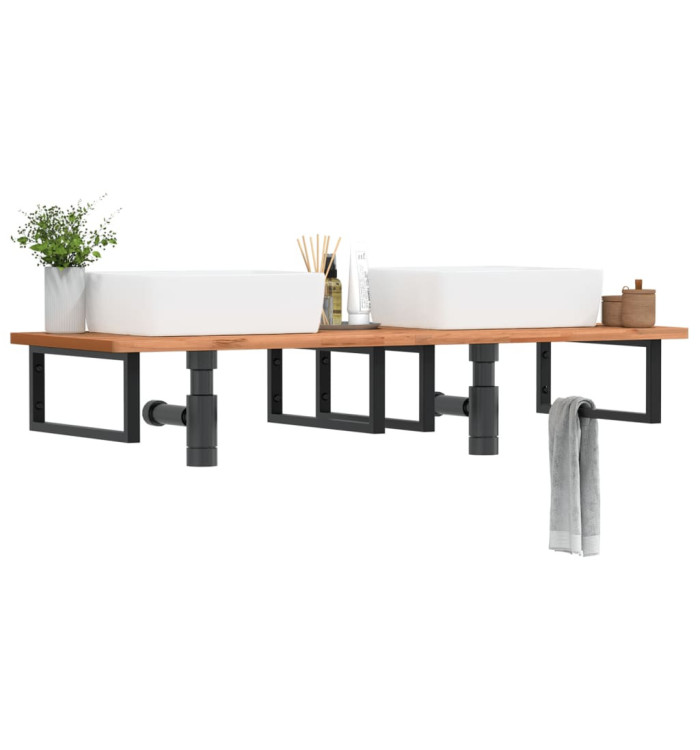 Étagère de vasque murale acier et bois massif de hêtre | Mobilier & Déco