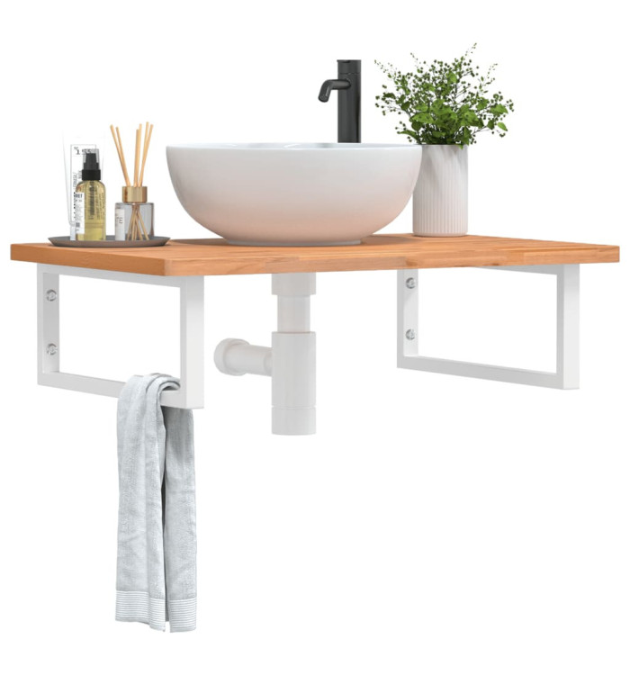 Étagère de vasque murale acier et bois massif de hêtre | Mobilier & Déco