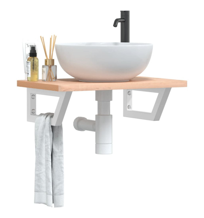 Étagère de vasque murale acier et bois massif de hêtre | Mobilier & Déco