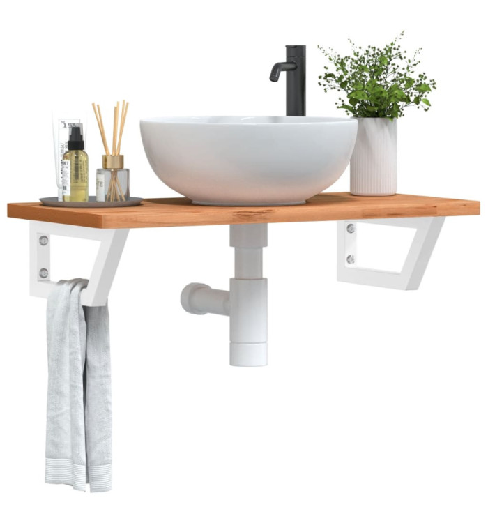 Étagère de vasque murale acier et bois massif de hêtre | Mobilier & Déco