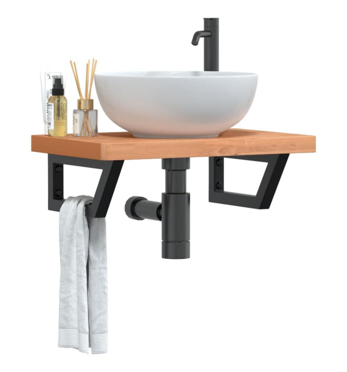 Étagère de vasque murale acier et bois massif de hêtre | Mobilier & Déco