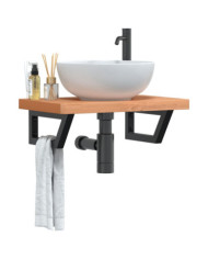 Étagère de vasque murale acier et bois massif de hêtre | Mobilier & Déco