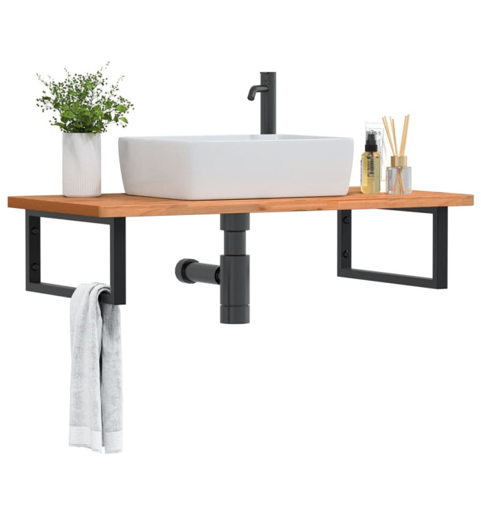 Étagère de vasque murale acier et bois massif de hêtre | Mobilier & Déco