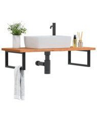 Étagère de vasque murale acier et bois massif de hêtre | Mobilier & Déco