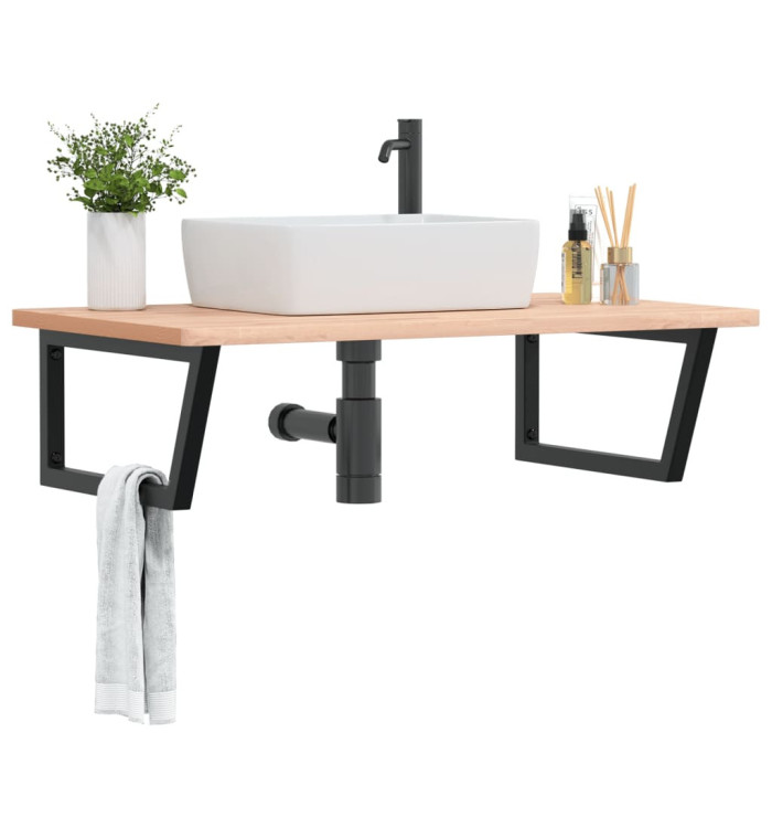 Étagère de vasque murale acier et bois massif de hêtre | Mobilier & Déco