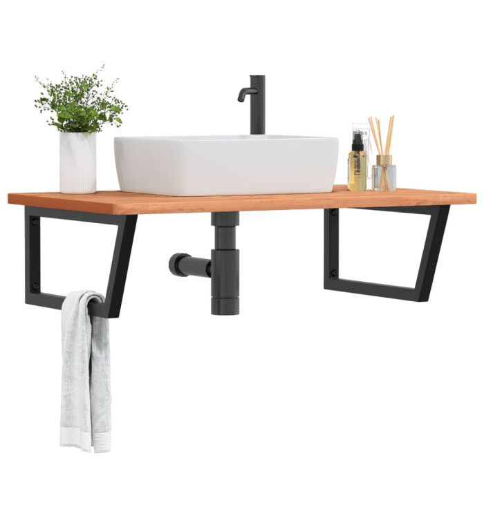 Étagère de vasque murale acier et bois massif de hêtre | Mobilier & Déco