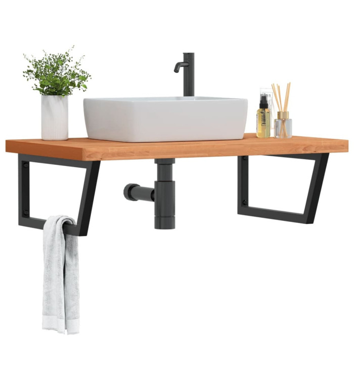 Étagère de vasque murale acier et bois massif de hêtre | Mobilier & Déco