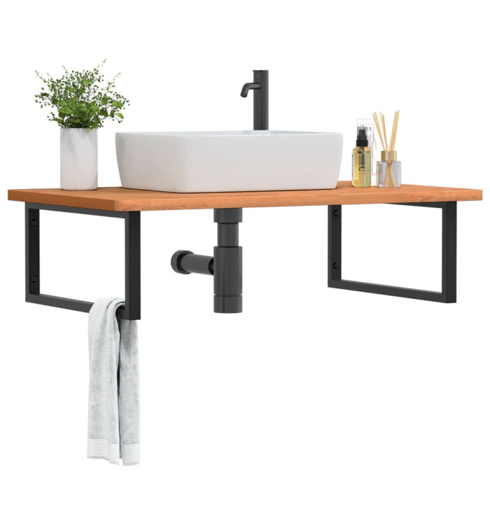 Étagère de vasque murale acier et bois massif de hêtre | Mobilier & Déco
