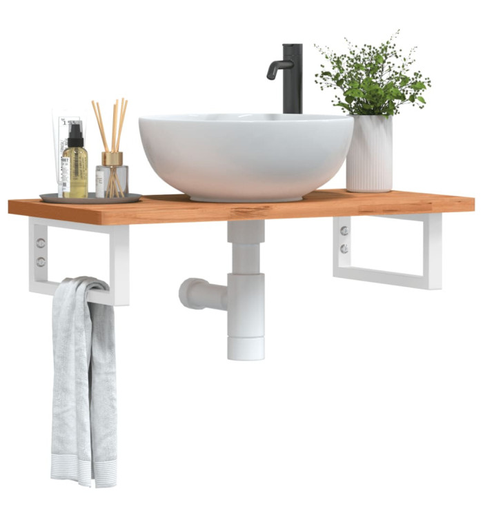 Étagère de vasque murale acier et bois massif de hêtre | Mobilier & Déco