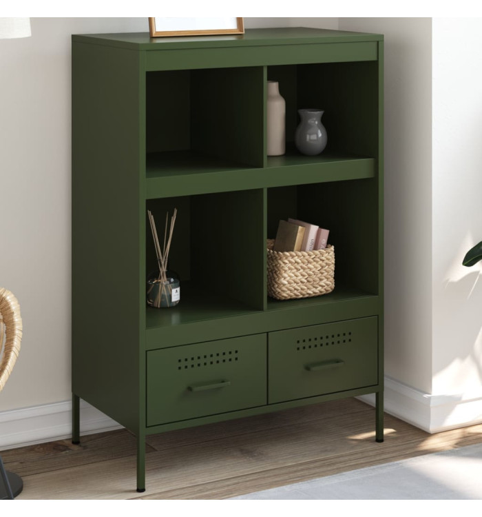 Buffet haut vert olive 68x39x101,5 cm acier | Mobilier & Déco