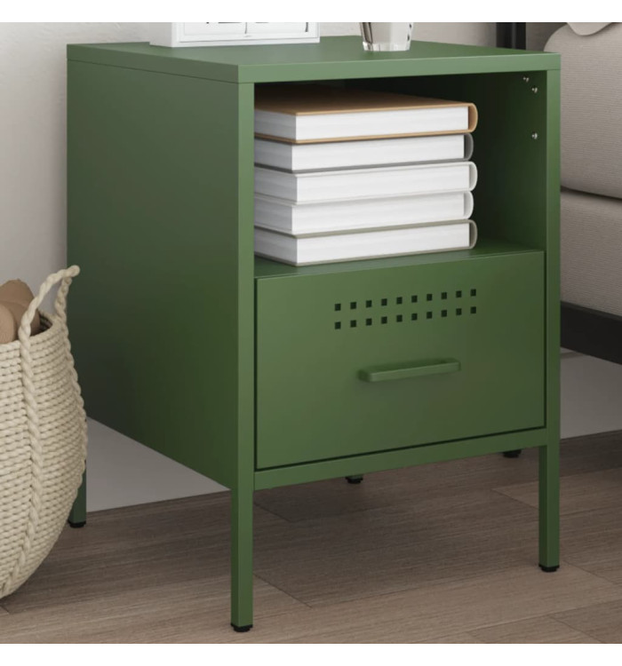 Table de chevet vert olive 36x39x50,5 cm acier | Mobilier & Déco