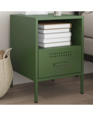 Table de chevet vert olive 36x39x50,5 cm acier | Mobilier & Déco