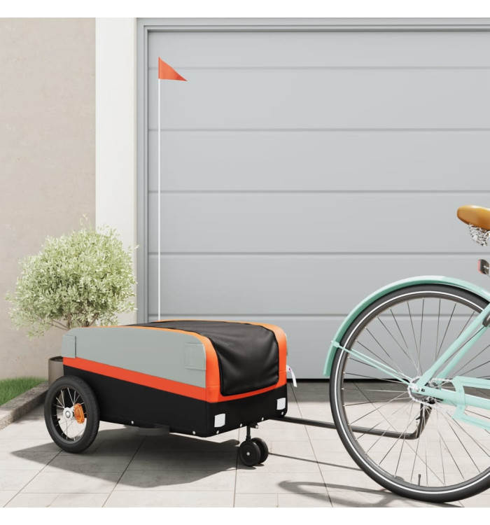Remorque de vélo noir et orange 30 kg fer | Mobilier & Déco