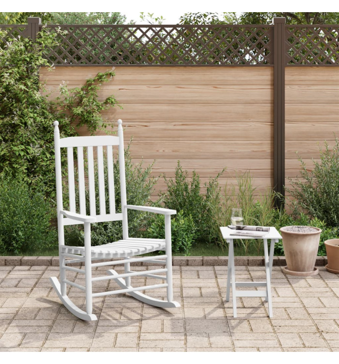 Chaise à bascule avec table pliable blanc bois massif peuplier | Mobilier & Déco