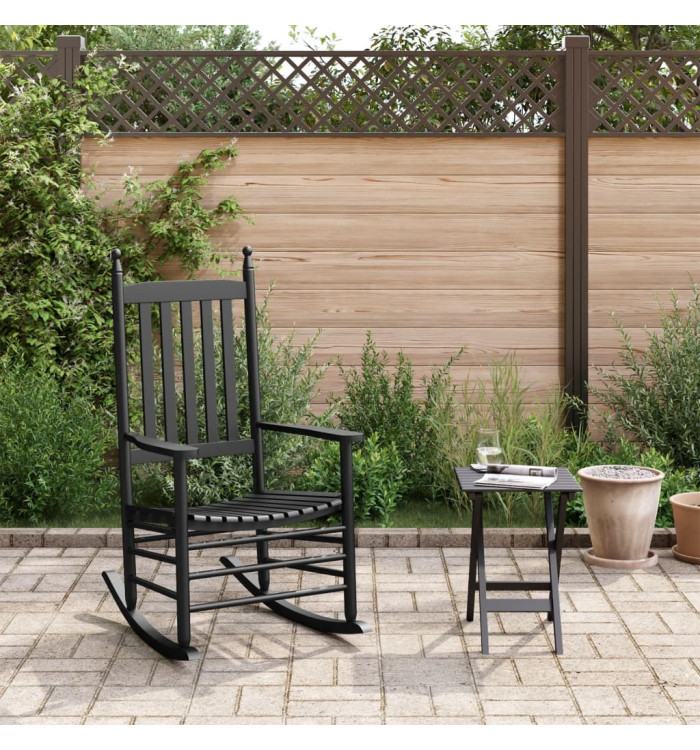 Chaise à bascule avec table pliable noir bois massif peuplier | Mobilier & Déco