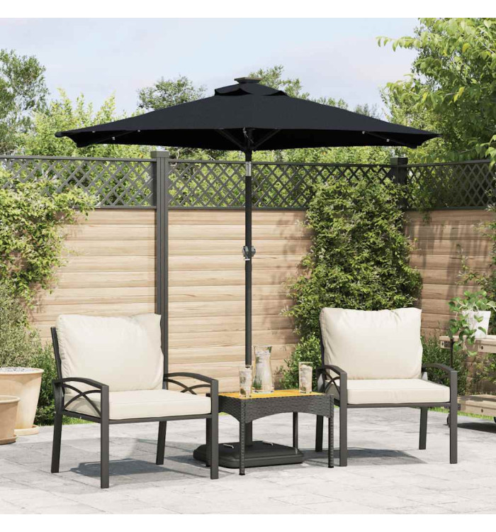 Parasol de jardin avec LED mât en acier noir 225x225x212 cm | Mobilier & Déco