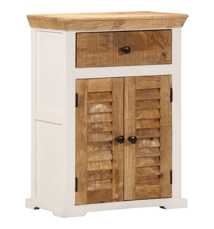Buffet blanc et marron 55x30x73 cm bois de manguier solide brut | Mobilier & Déco