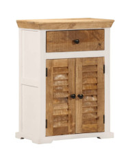 Buffet blanc et marron 55x30x73 cm bois de manguier solide brut | Mobilier & Déco