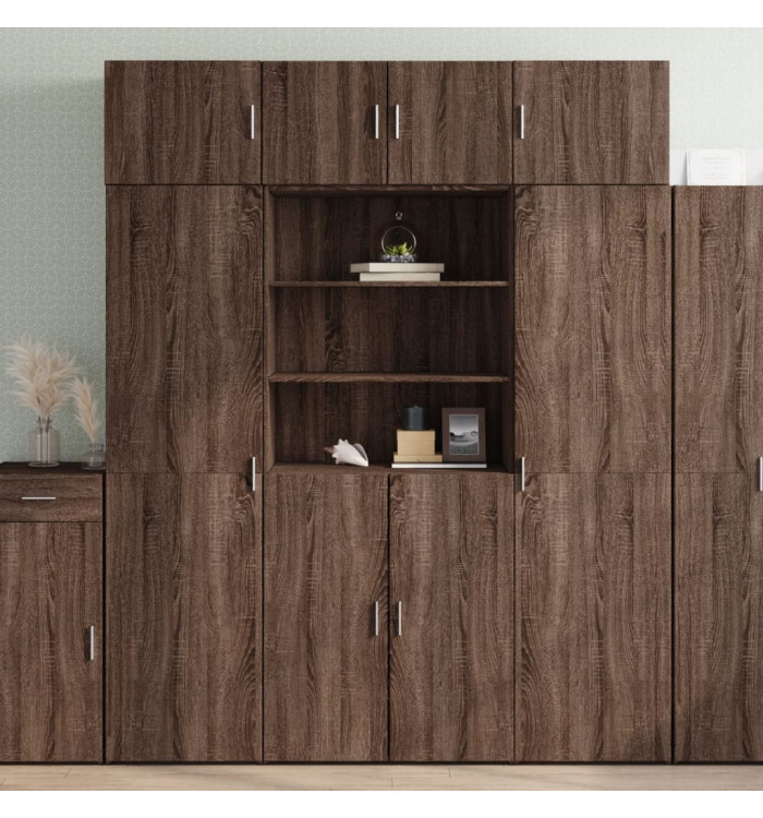 Buffet haut chêne marron 80x42,5x185 cm bois d'ingénierie | Mobilier & Déco