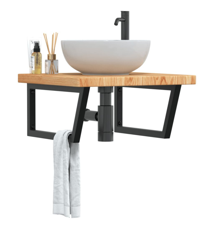 Étagère de vasque murale acier et bois de chêne massif | Mobilier & Déco