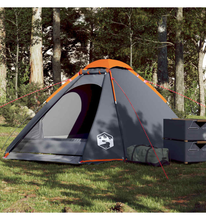 Tente de camping à dôme 4 personnes gris et orange imperméable | Mobilier & Déco