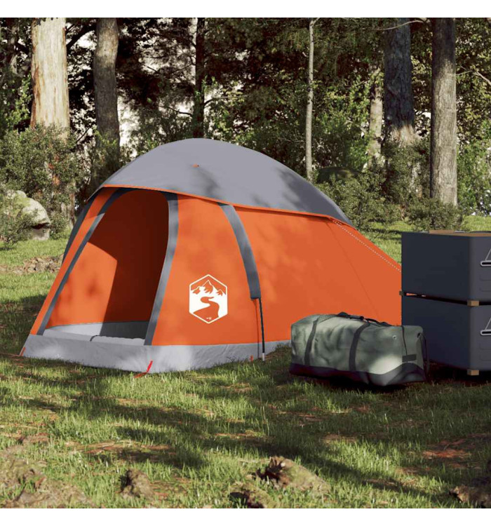 Tente de camping à dôme 1 personne gris et orange imperméable | Mobilier & Déco