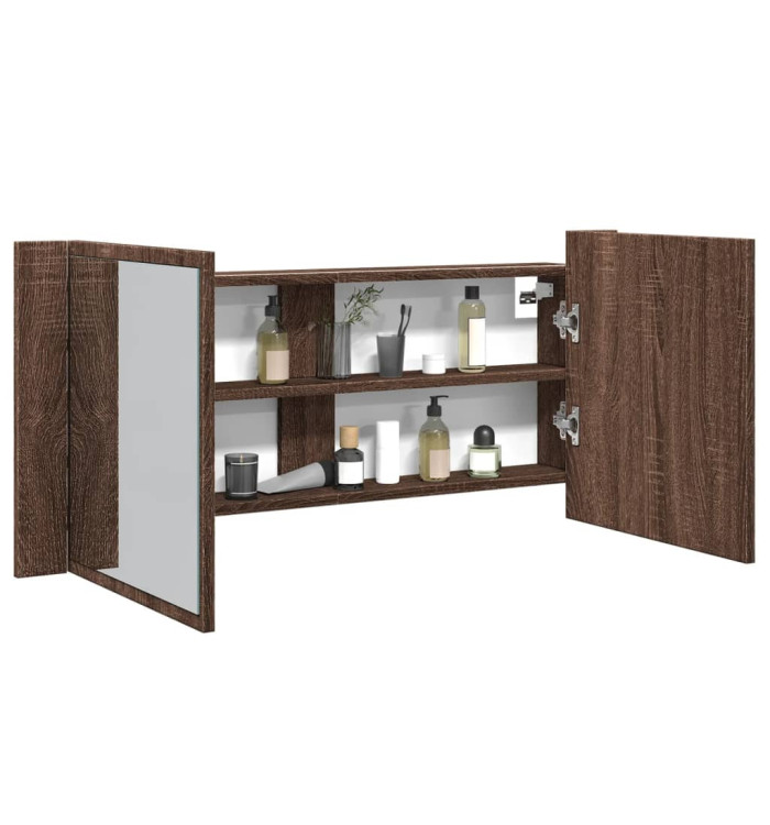 Armoire à miroir à LED de bain chêne marron 100x12x45 cm | Mobilier & Déco