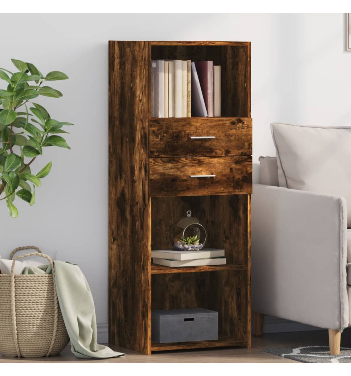Buffet haut chêne fumé 45x42,5x124 cm bois d'ingénierie | Mobilier & Déco